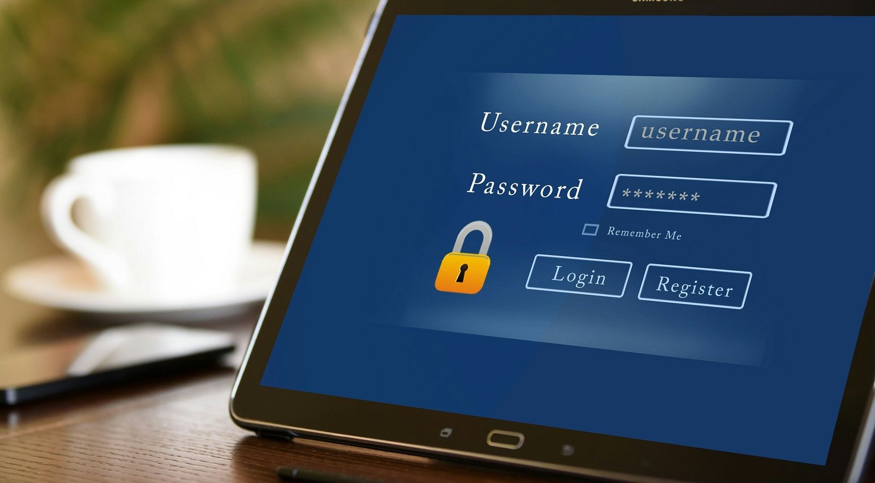 blue login page shown on tablet