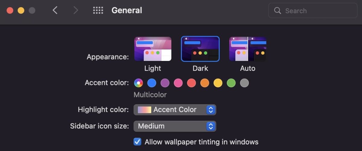 macOS general settings