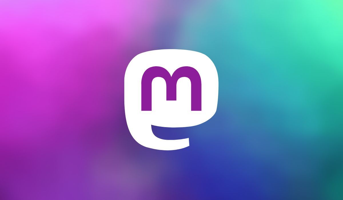 Logo Mastodon sur fond violet-vert