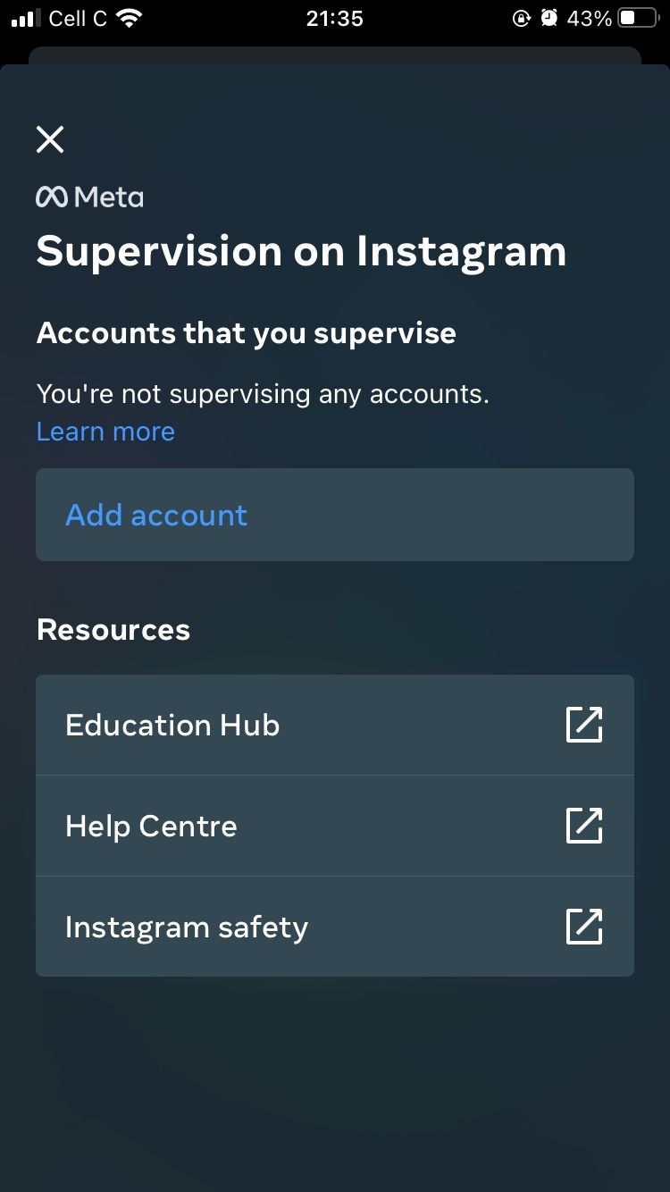 mobile screenshot of Instagram's supervision feature