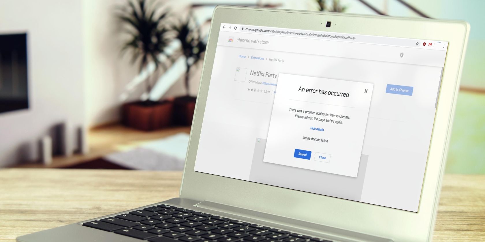 Mockup of Laptop Showing the Image Decode Failed Error When Installing Extensions on Chrome