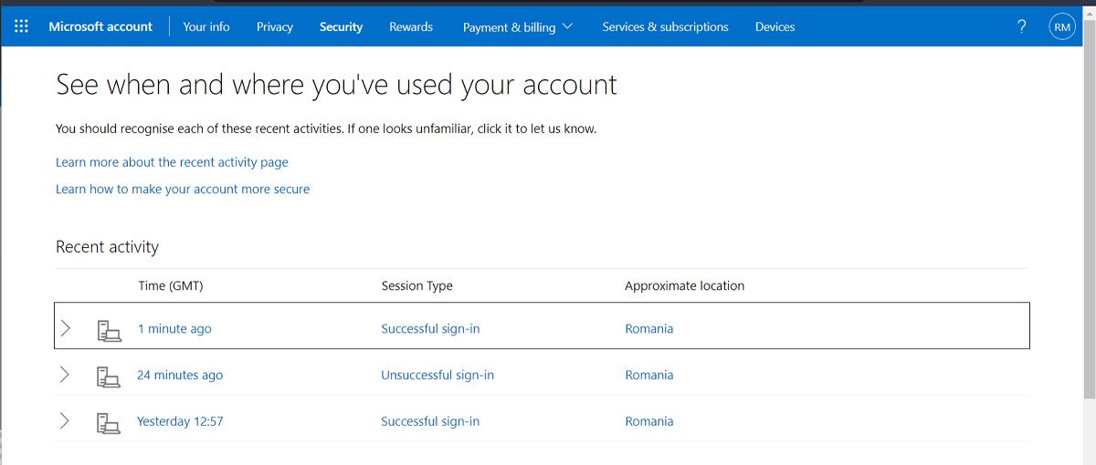 Microsoft account monitor activity