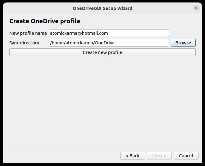 Create a profile for OneDrive on Linux
