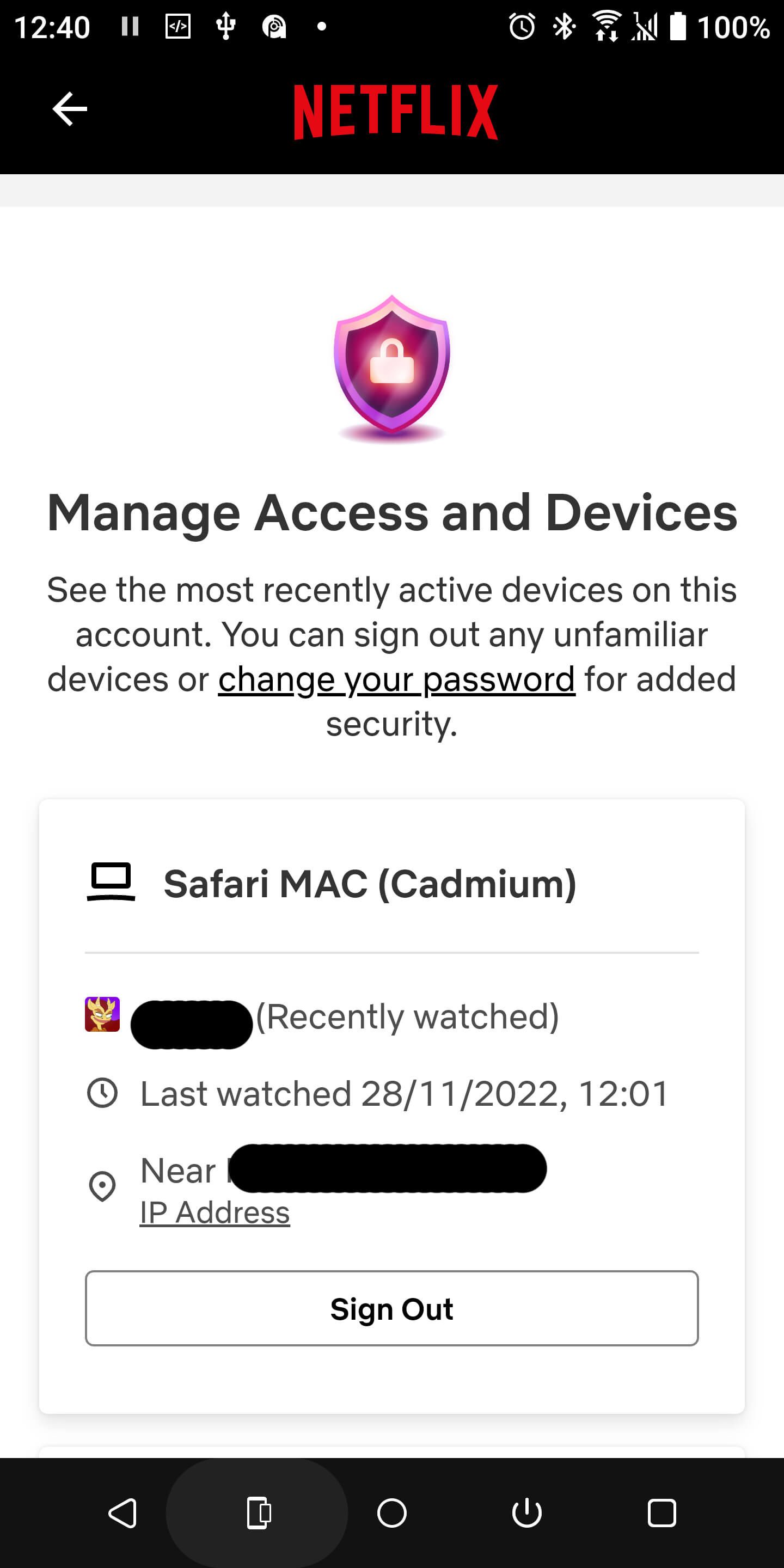 Netflix app manage access