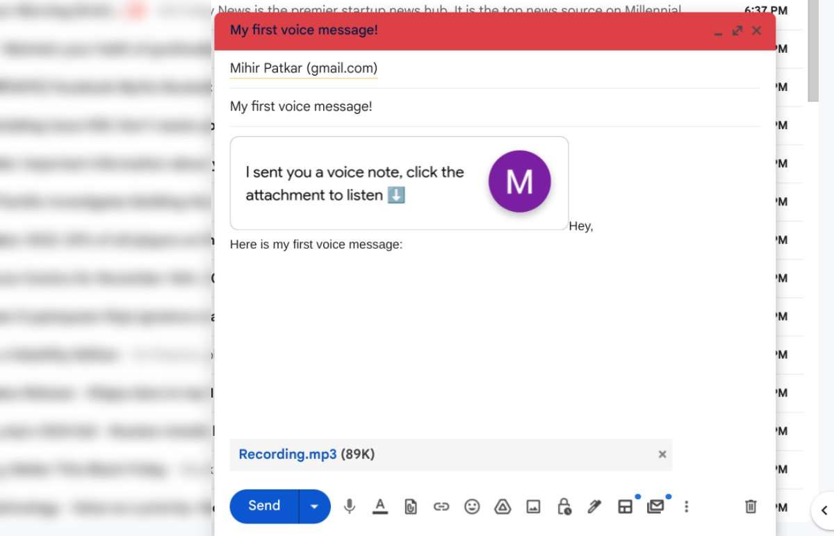 Vocal Email est une application simple pour envoyer des notes vocales d'une minute au lieu d'un e-mail, mais que le destinataire peut ouvrir sans installer de modules complémentaires