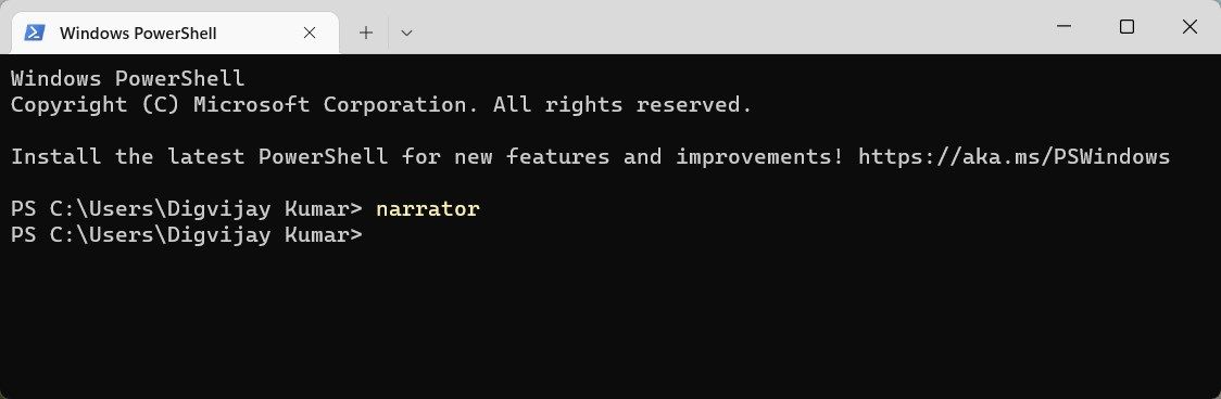Narrator را با استفاده از Windows PowerShell باز کنید