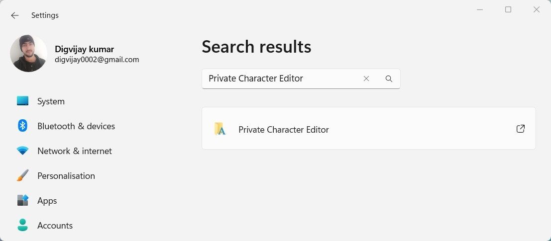 Open Private Character Editor Using Windows Settings