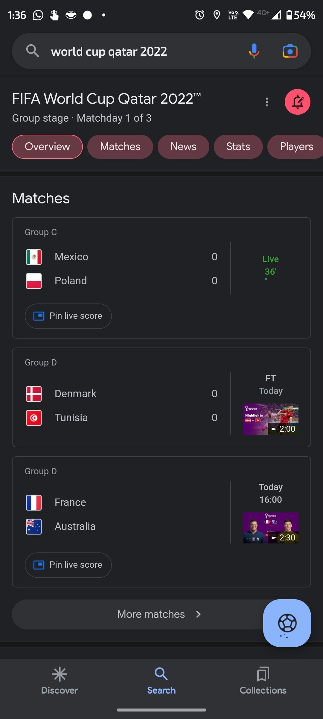 Google World Cup overview with boxes and country flags