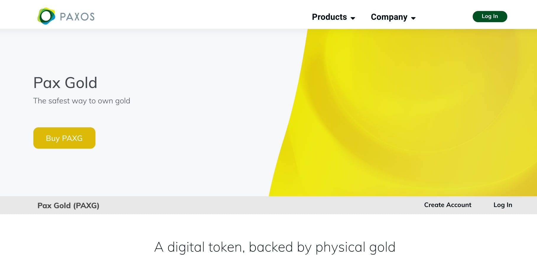 paxos gold webpage screenshot