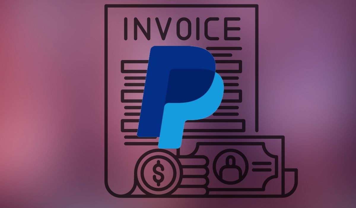 Logo PayPal et illustration de la facture affichés sur fond violet 
