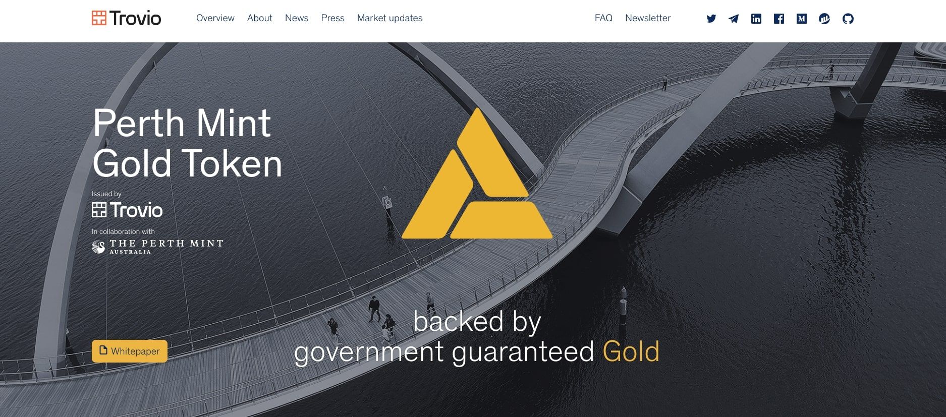 trovio perth mint gold token homepage screenshot 