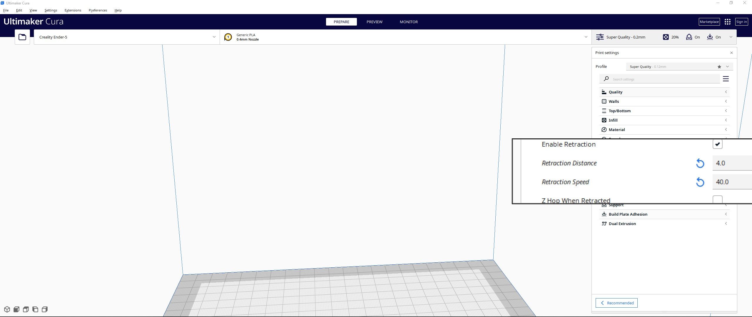 تنظیمات petg retraction slicer