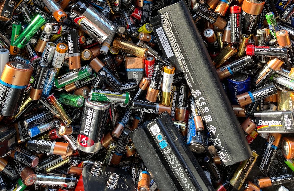 A pile of dead batteries for disposal