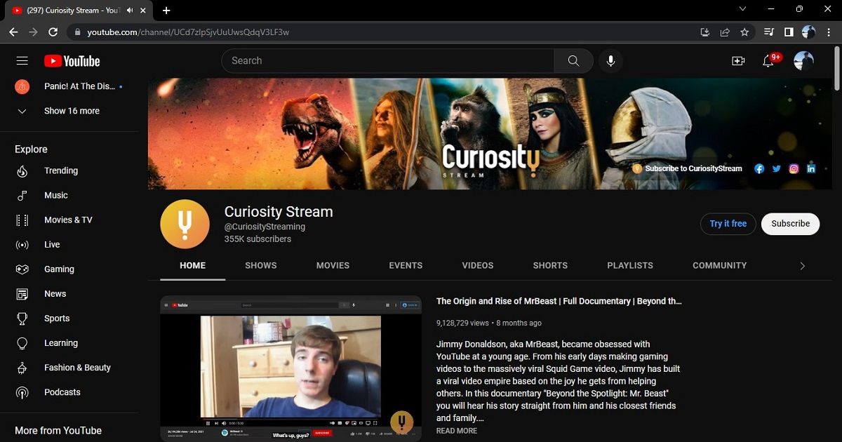 The Curiosity Stream YouTube Primetime Channel