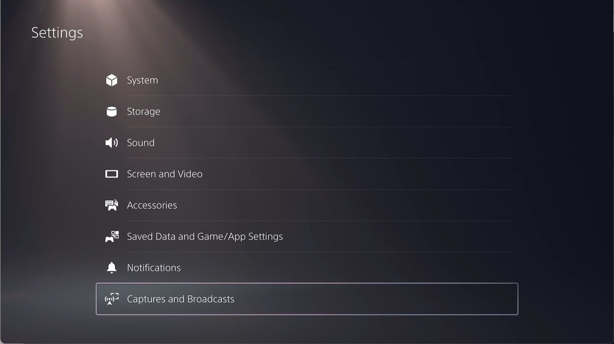 the captures and broadcasts option selected in the PS5 settings