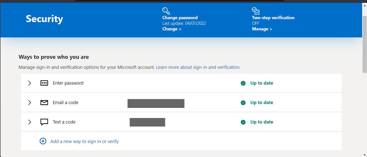 Microsoft account recovery information
