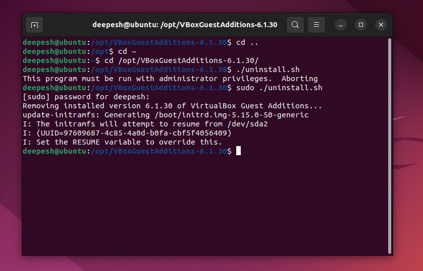 remove guest additions on ubuntu