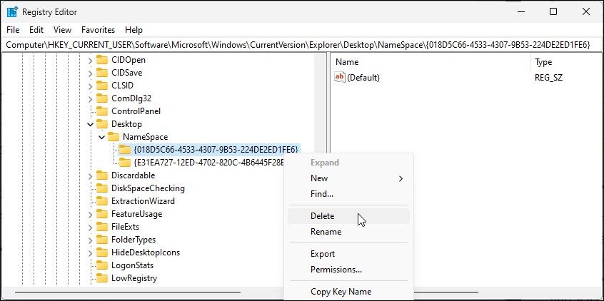 eliminar el icono del editor de registro de onedrive windows 11 eliminar la clave en el espacio de nombres