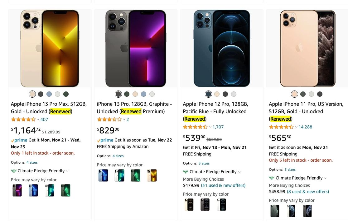 Renewed iPhones on Amazon