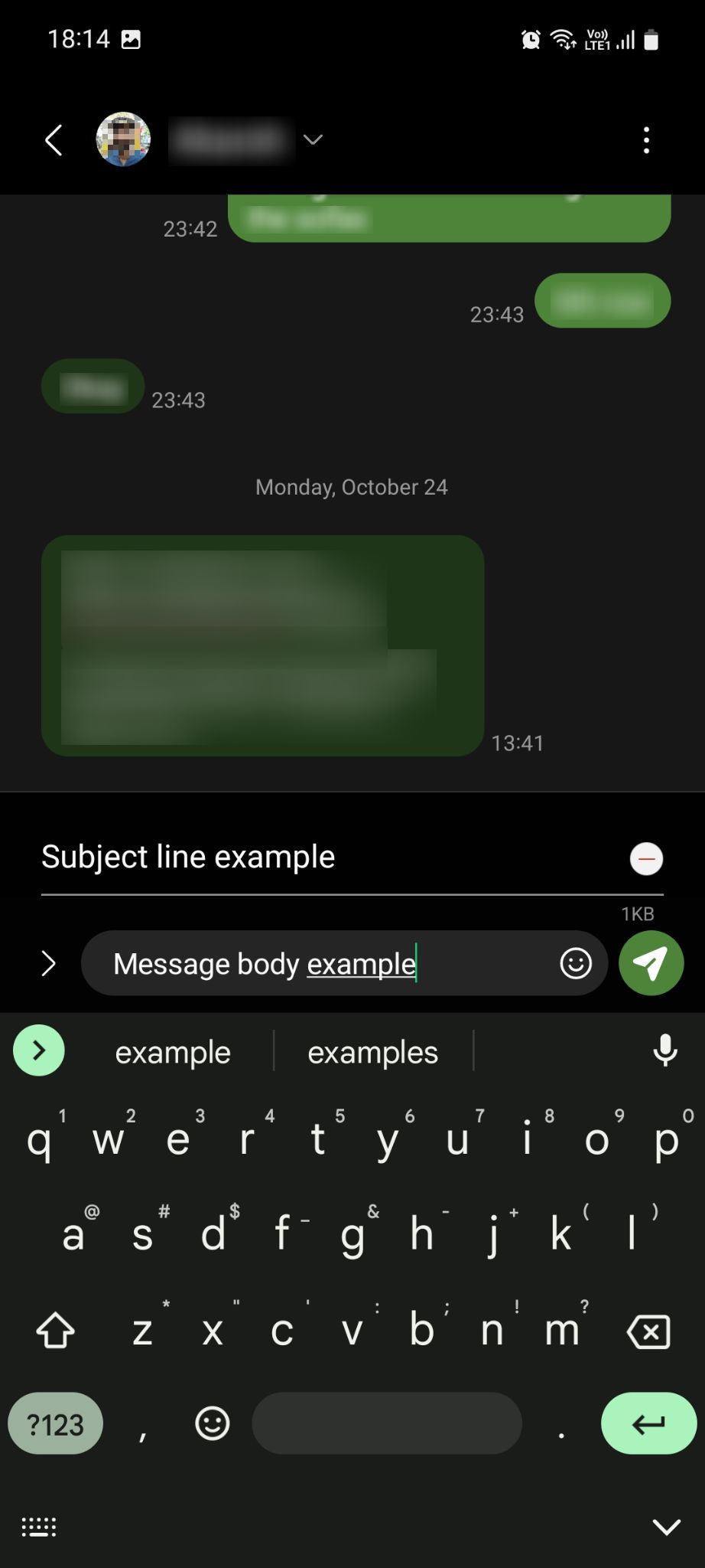 Samsung Messages adds a subject line to the message