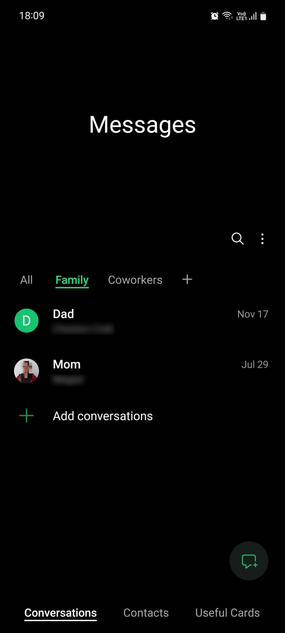 Samsung Messages Custom Conversation Category Example