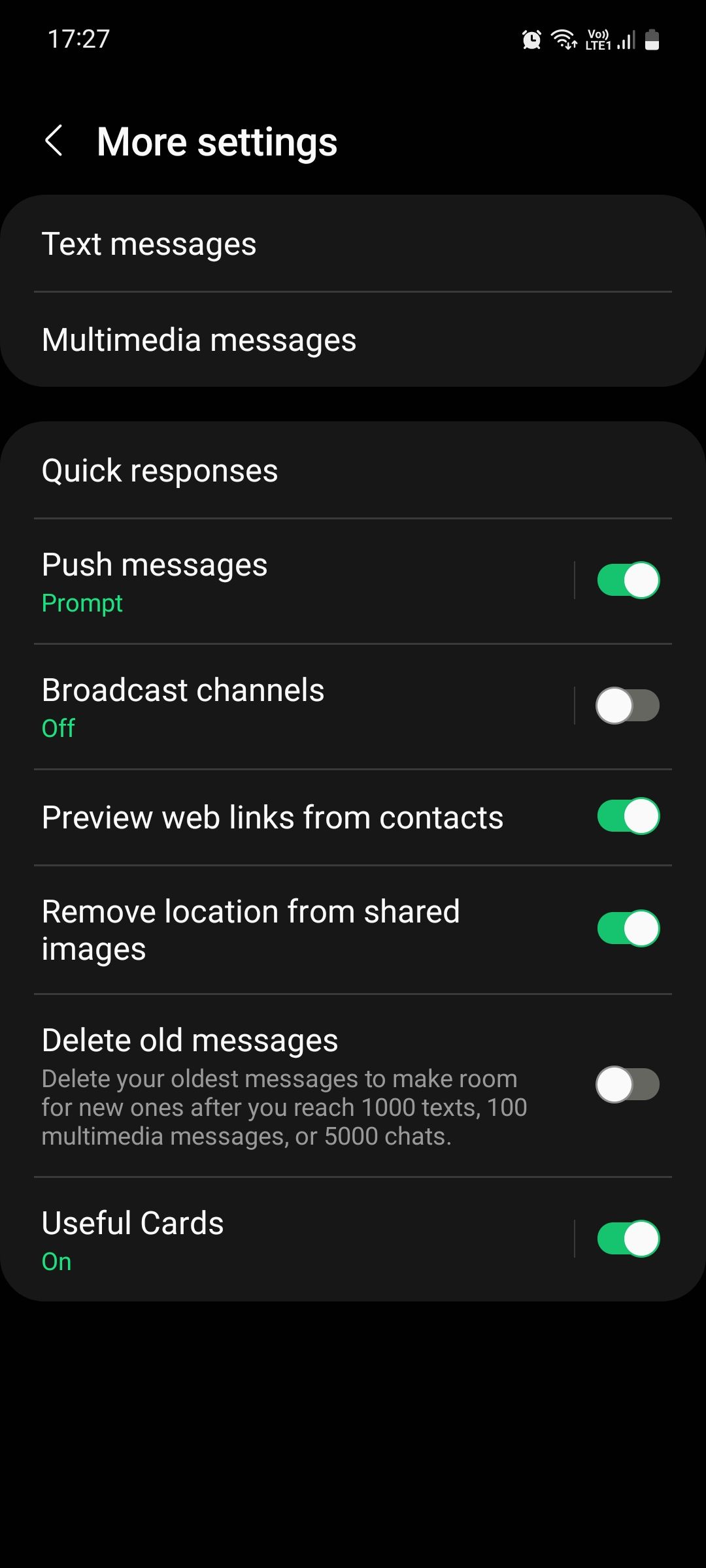 Samsung Messages More settings