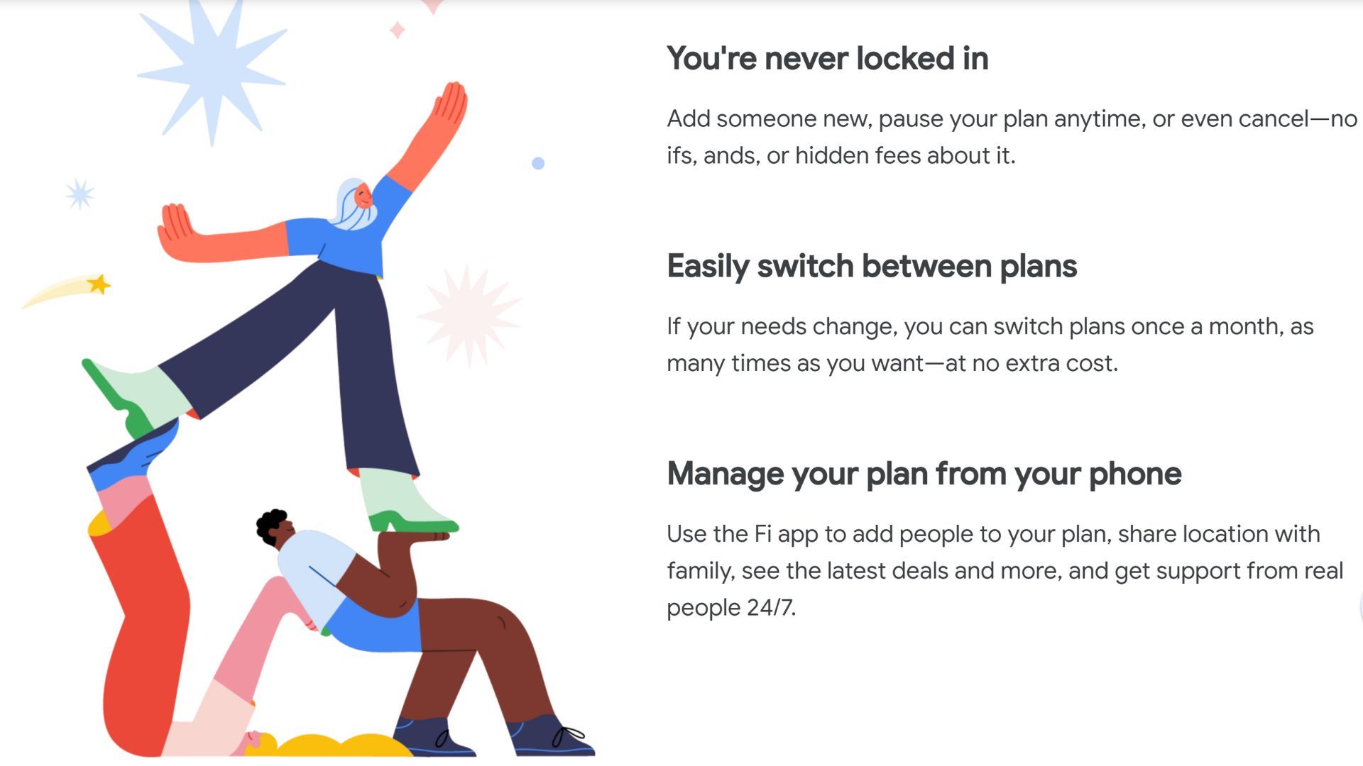 screenshot from google fi website describing how you can switch between plans once a month