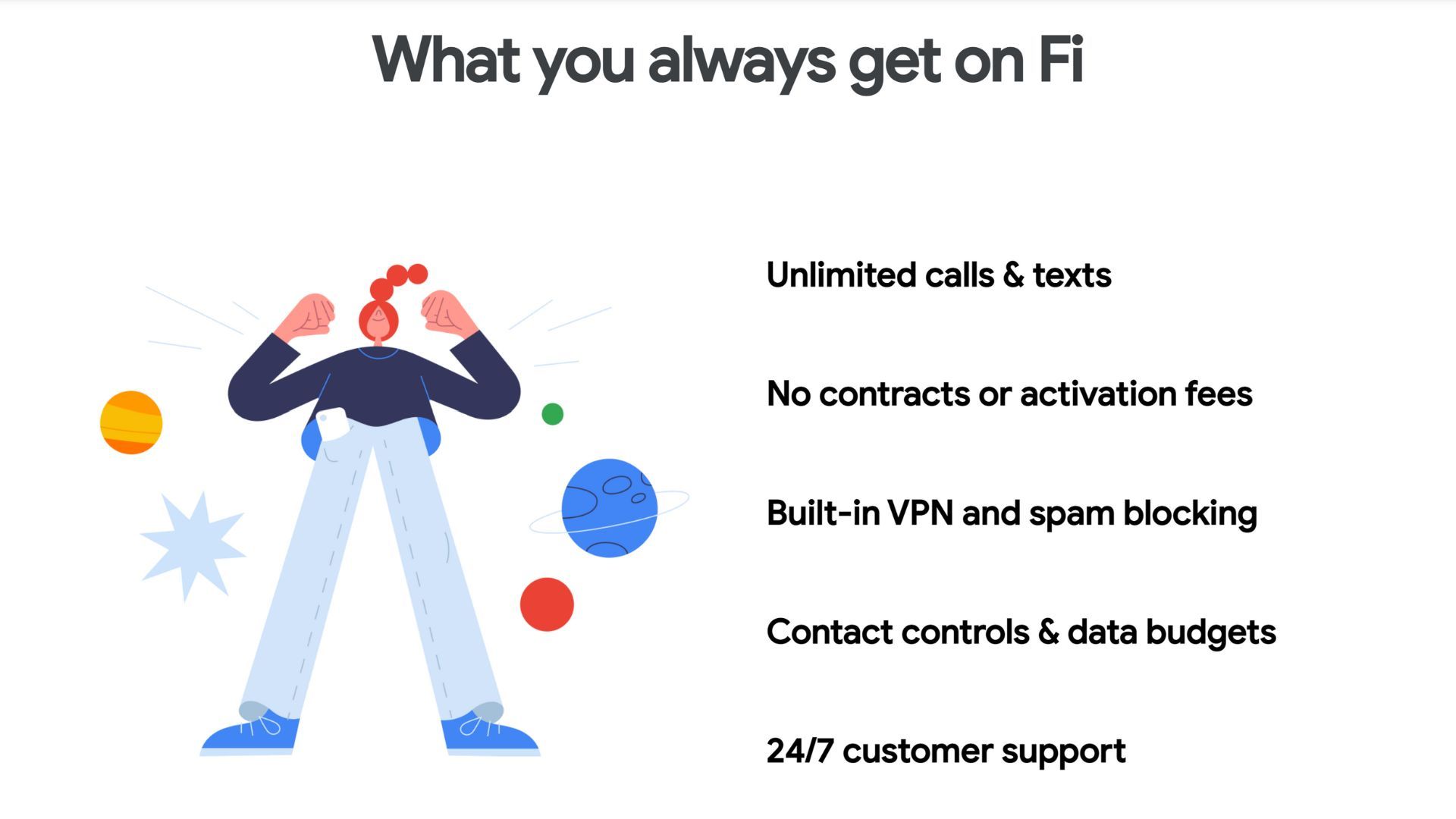 screenshot from google fi website, outling features all plans receive