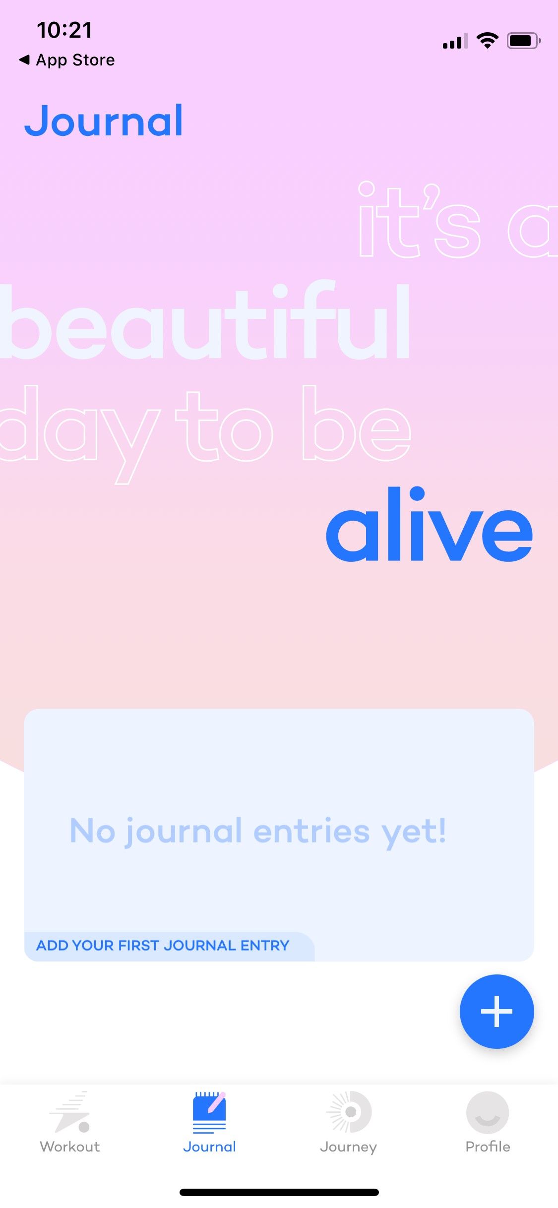Capture d'écran de l'onglet journal de Alive by Whitney App