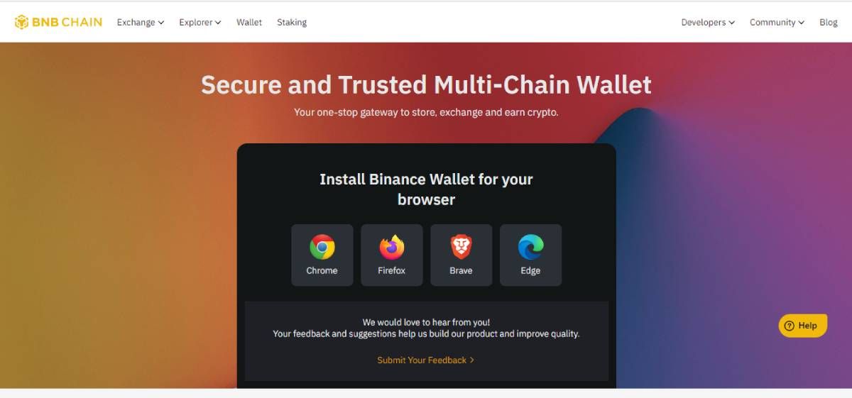 screenshot of binance chain website showing supported browsers