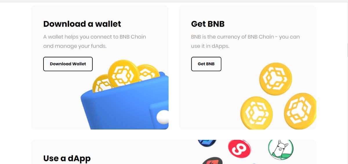 screenshot of binance chain homepage for downloading wallet