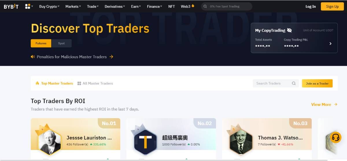 screenshot of bybit copytrading page