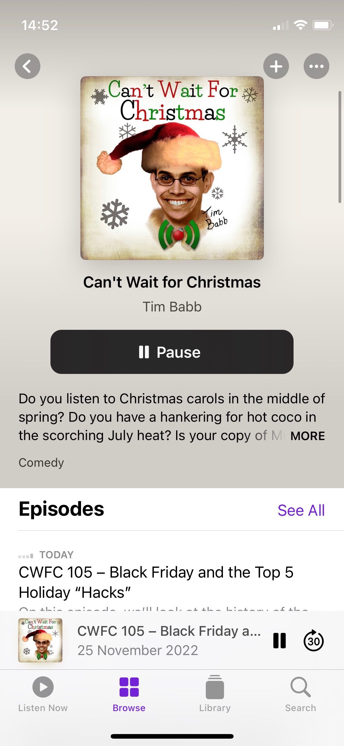 Capture d'écran de l'écran d'accueil du podcast Can't Wait for Christmas