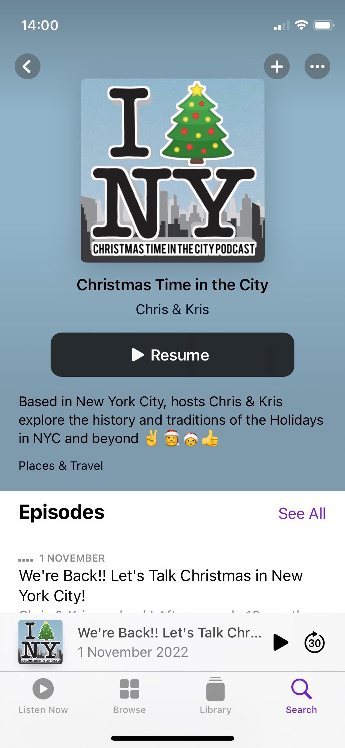 Capture d'écran de la page d'accueil du podcast Christmas Time in the City