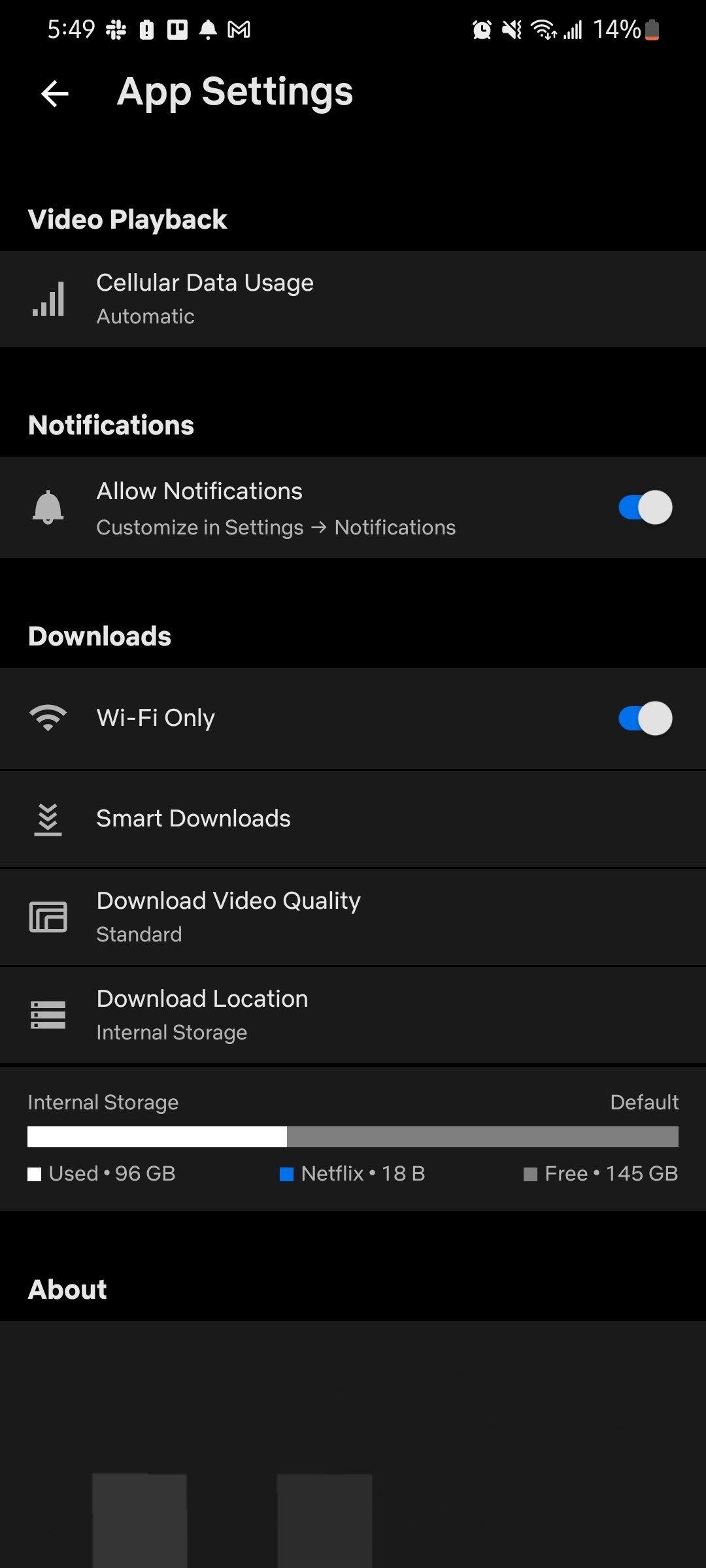 screenshot of download settings within mobile netflix app