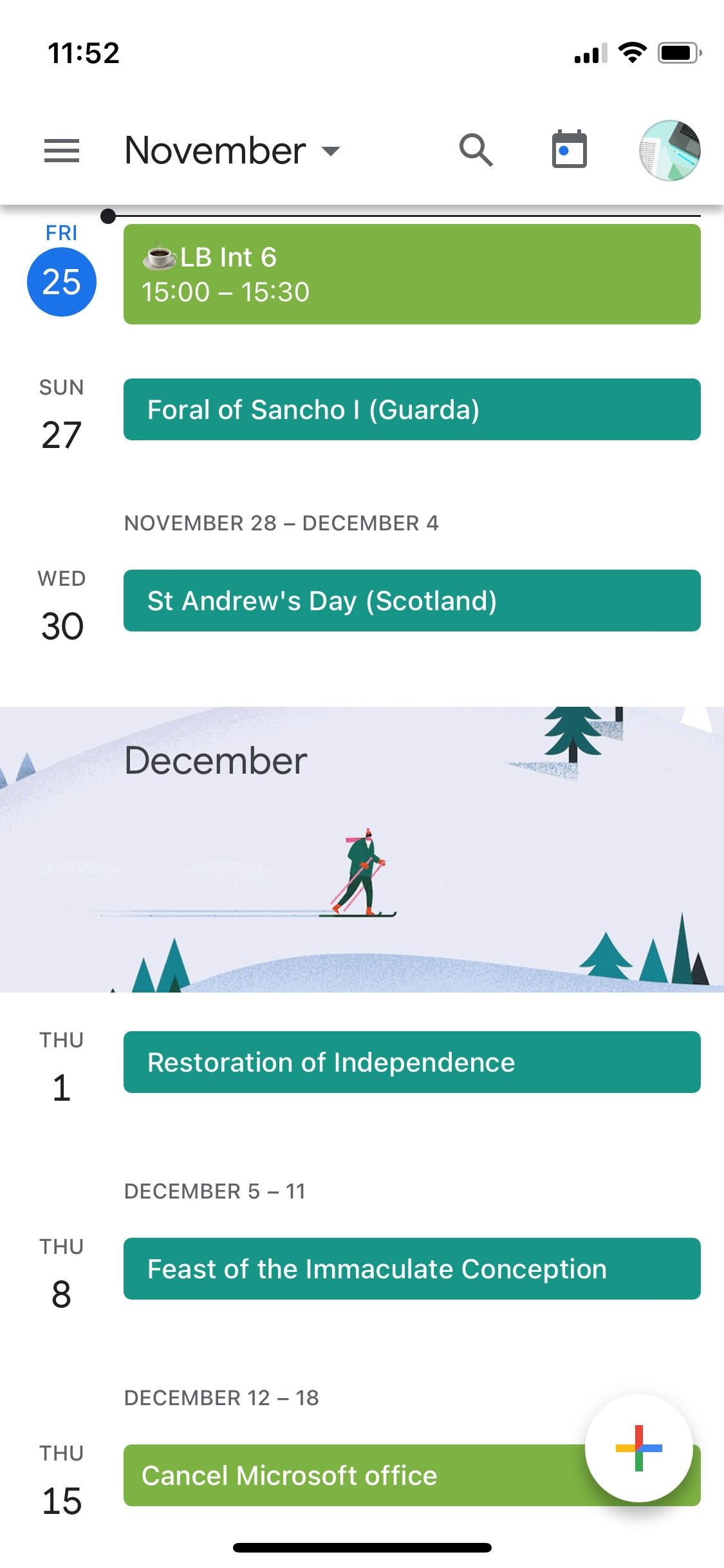 Screenshot of Google Calendar Schedule screen