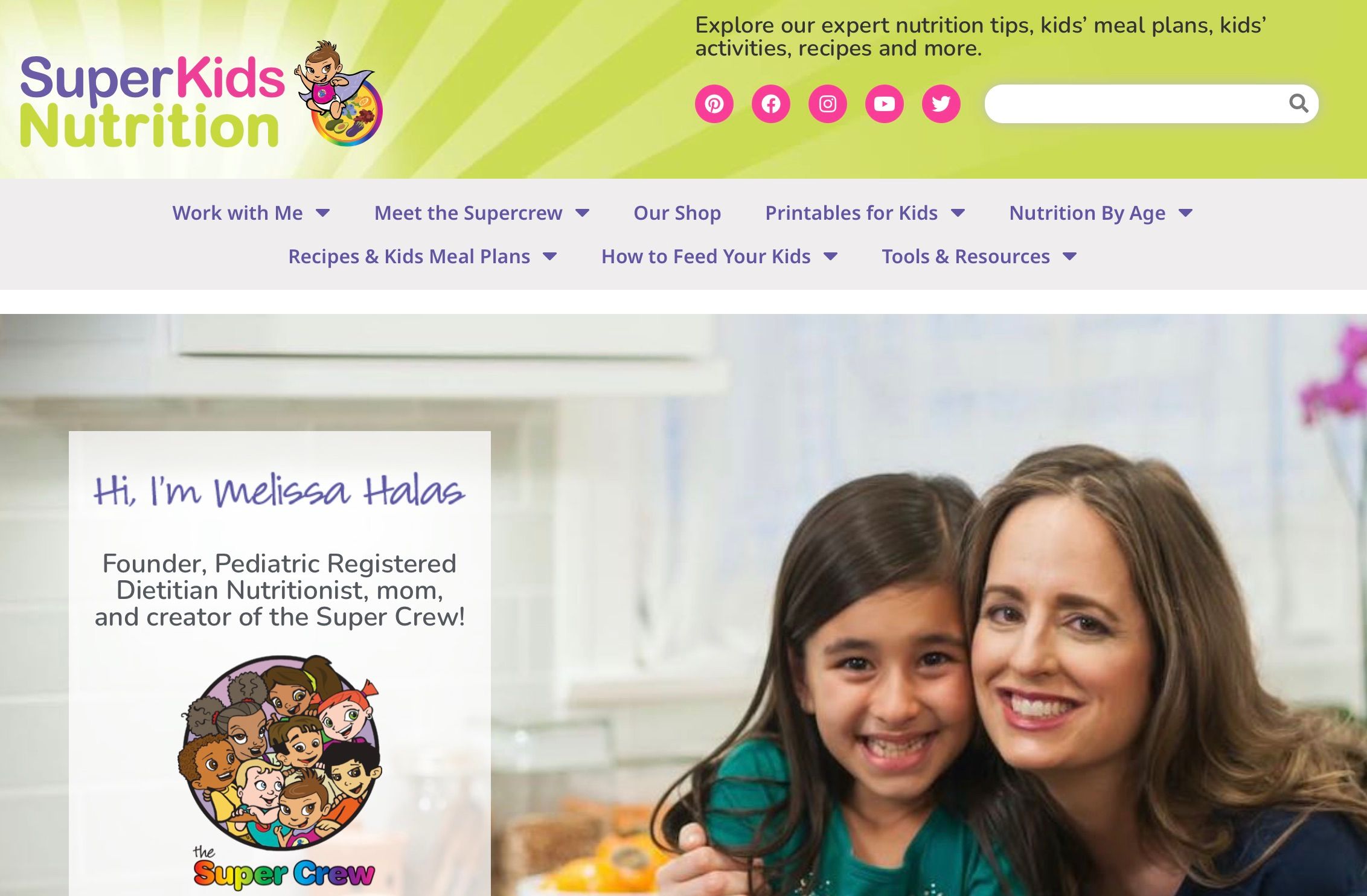 Screenshot of the SuperKids Nutrition website home page