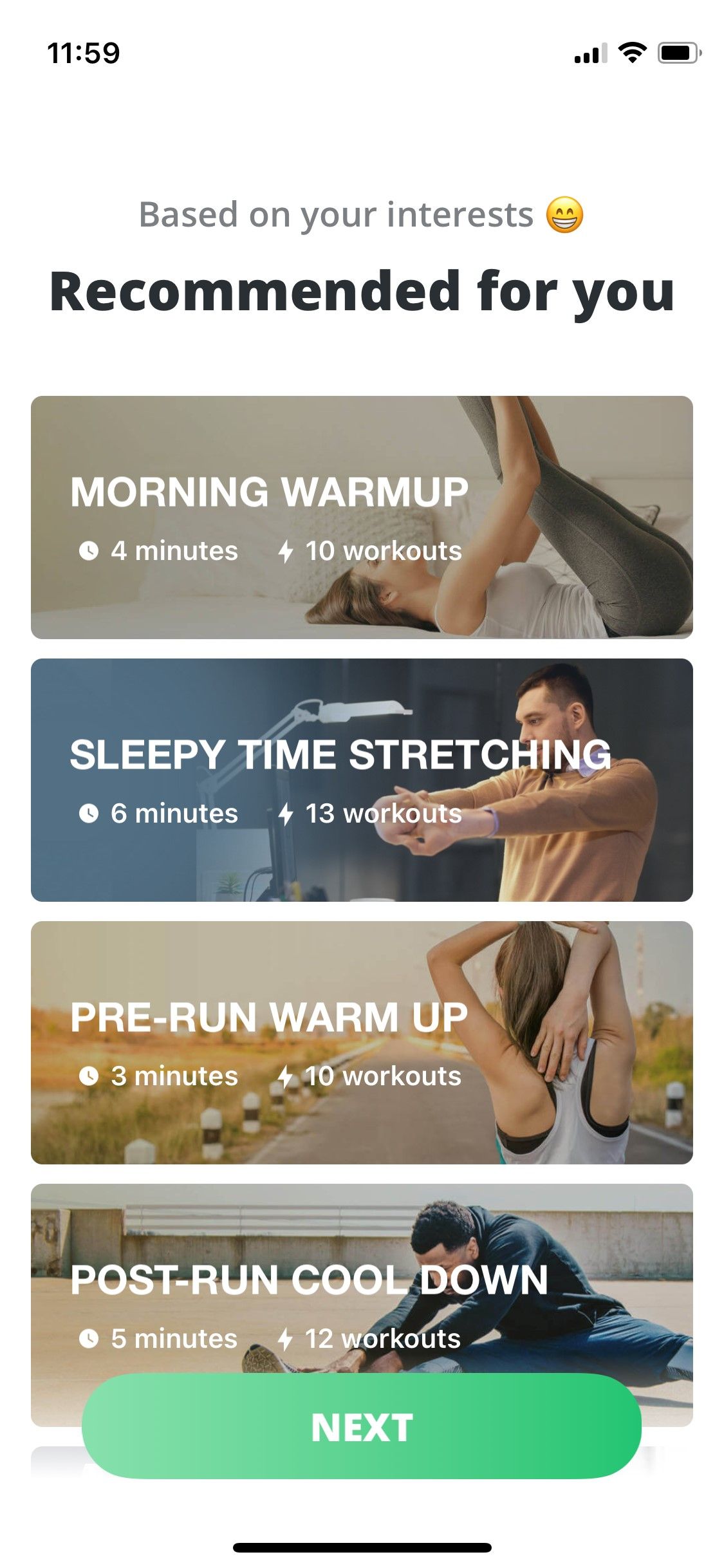 Screenshot of the Stretch & Flexibility app - recommended stretches