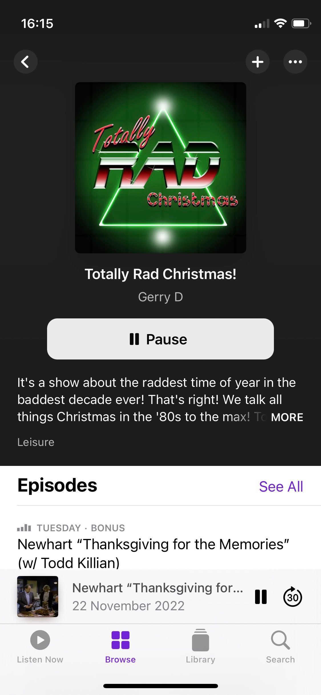 Capture d'écran de l'écran d'accueil du podcast Totally Rad Christmas