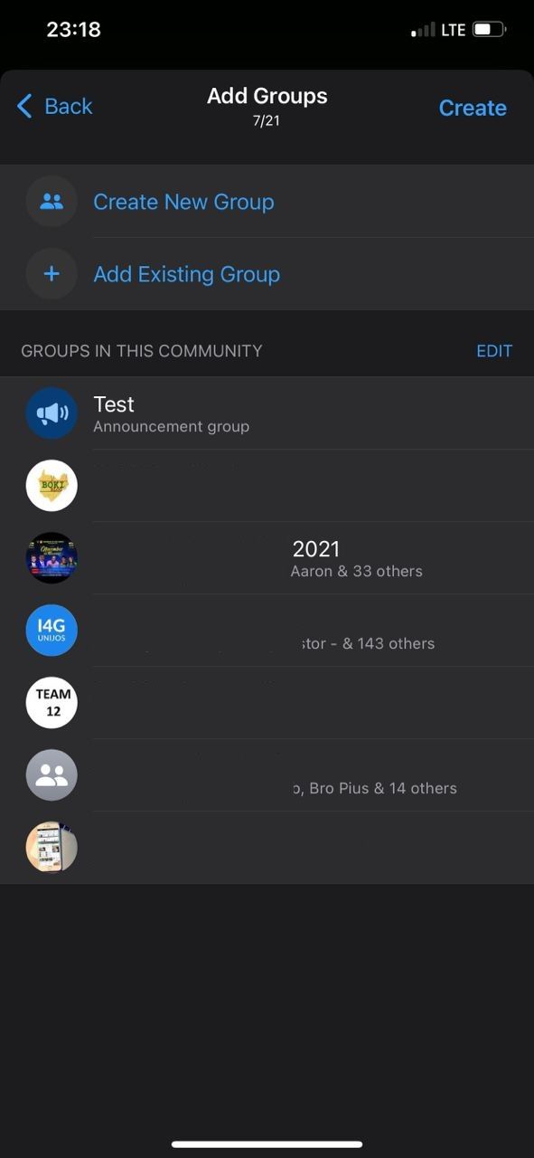screenshot of whatsapp community ios