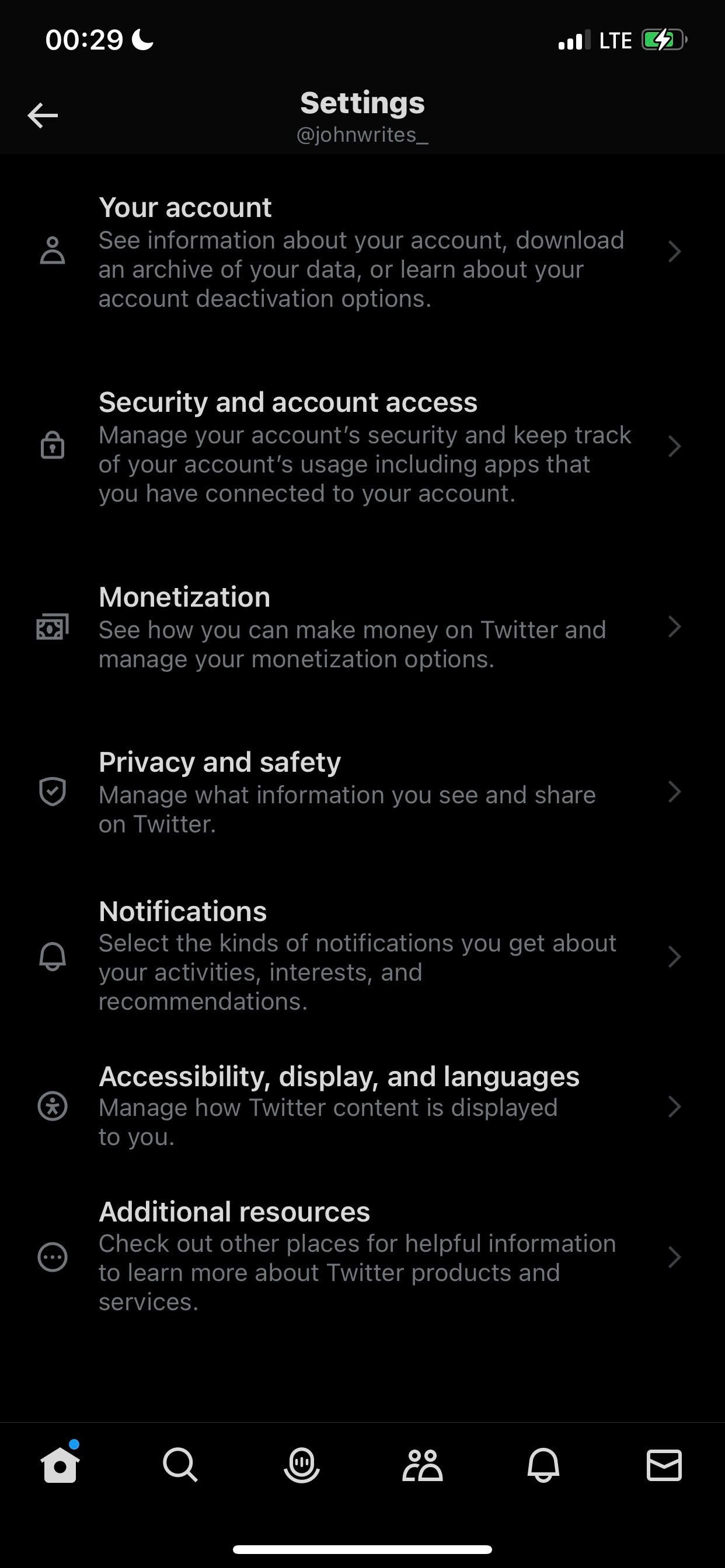 screenshot showing Twitter settings