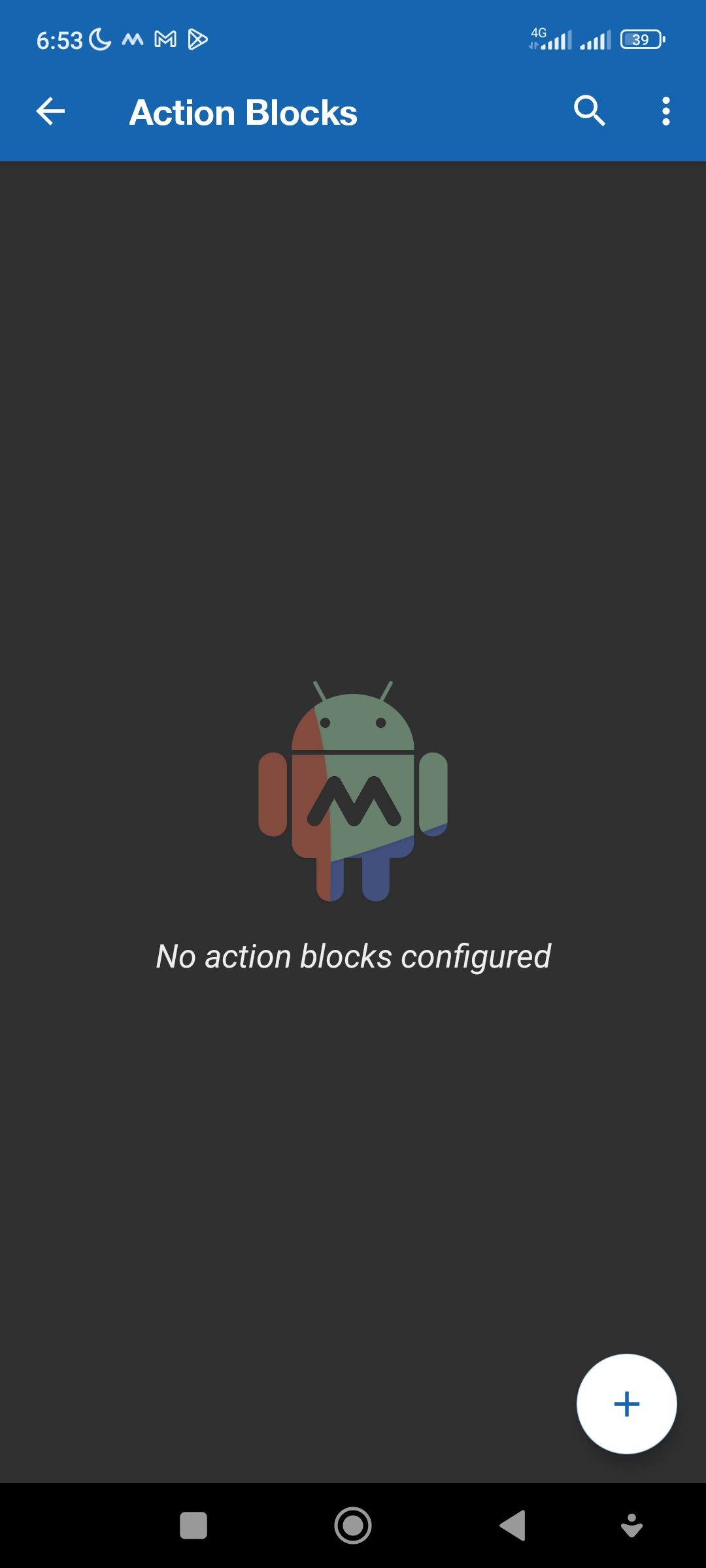Screen to add action block on MacroDroid