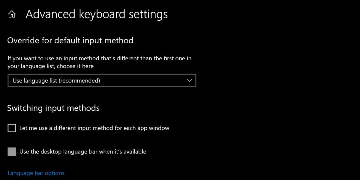screenshot of advanced keyboard settings