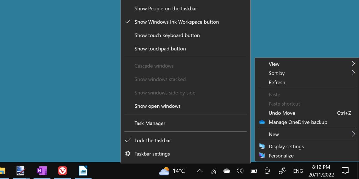 screenshot of the different windows 11 context menus