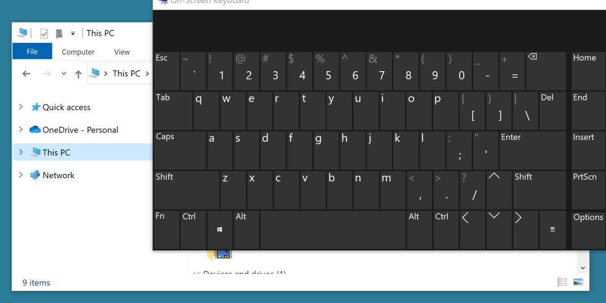 screenshot di windows 11 sulla tastiera a schermo