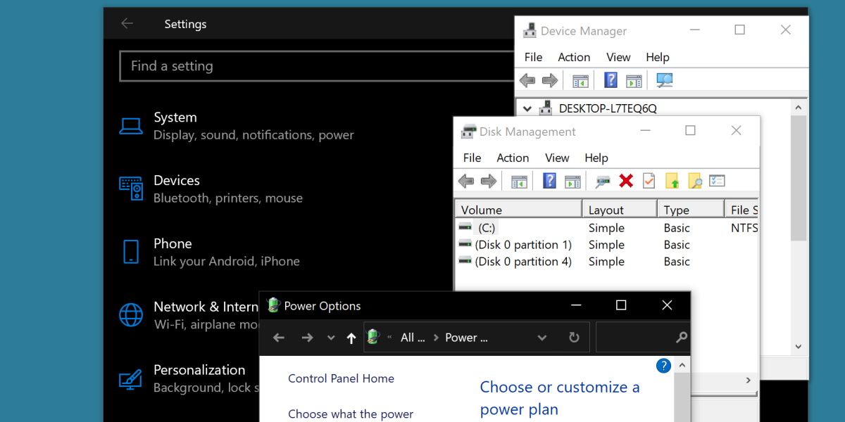 screenshot of the windows 11 settings menu and different inconsistent sub menus