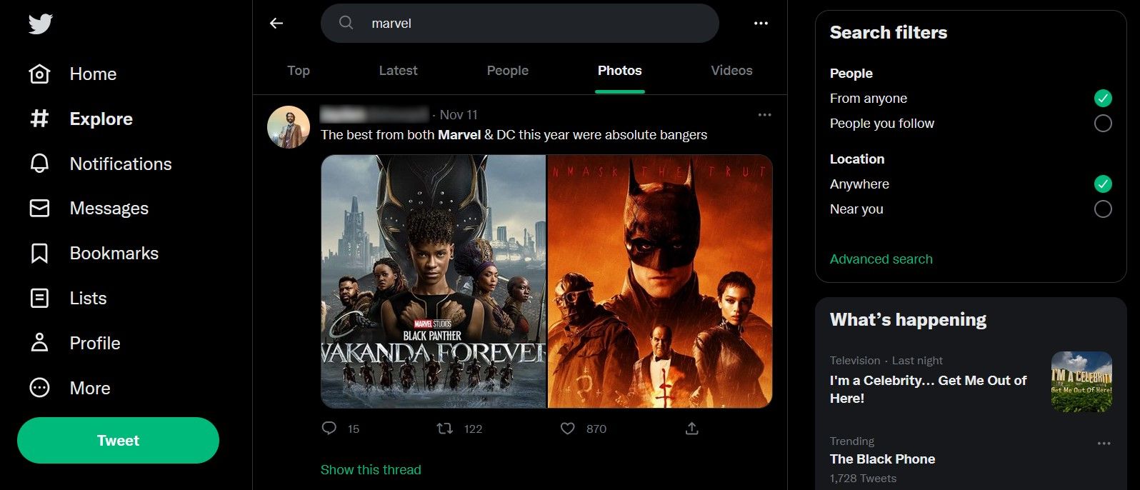 Searching Marvel Images on Twitter's Explore Feature