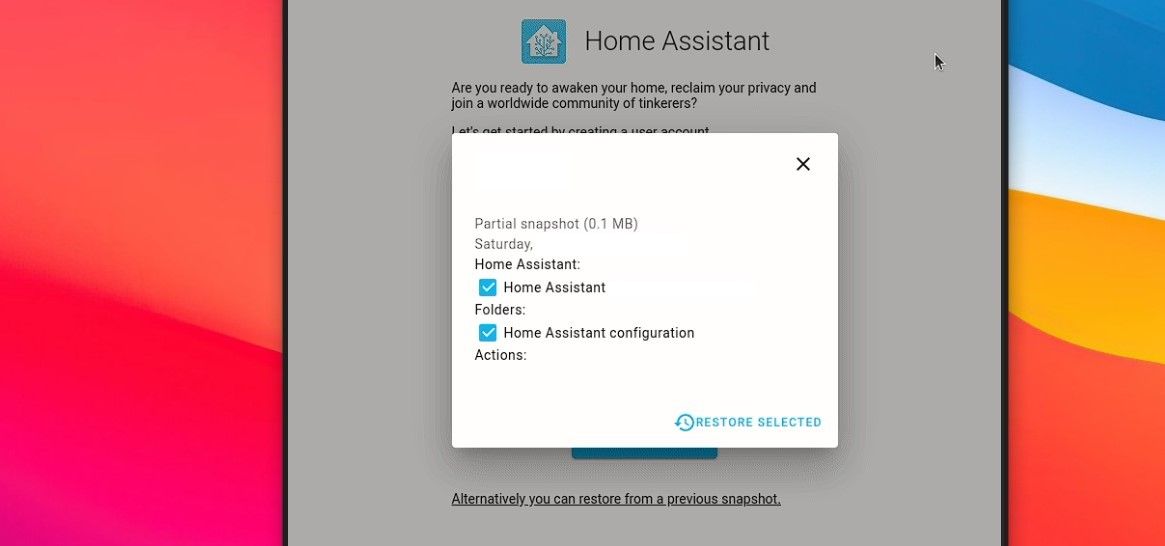 select upload and restore home assistant server from backup