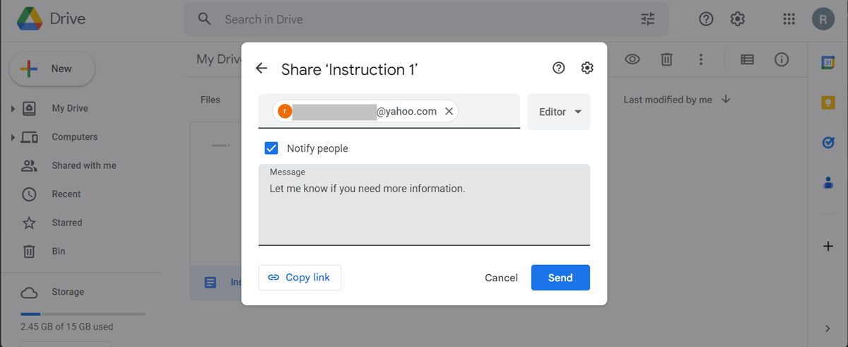 Share Drive files through email