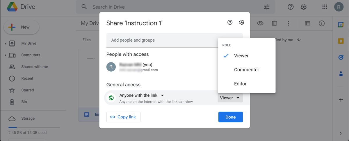 Share Google Drive files through link